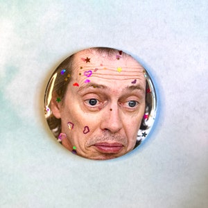 Steve Buscemi Glitter Button - Handmade 2.25&quot; Pinback Buttons - Birthday Gift Idea and Party Favors - FREE SHIPPING