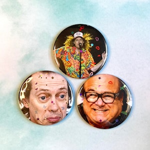 White Dudes Pin Set - 2.25&quot; Buttons - Danny DeVito, Weird Al, Steve Buscemi - Birthday Gift Idea and Party Favors - FREE SHIPPING