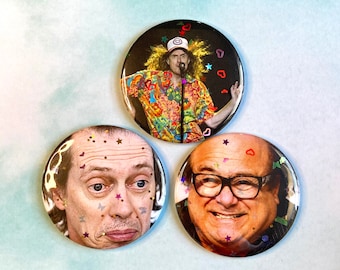 White Dudes Pin Set - 2.25" Buttons - Danny DeVito, Weird Al, Steve Buscemi - Birthday Gift Idea and Party Favors - FREE SHIPPING
