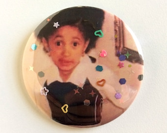 Cardi B Glitter Pinback Button – Handmade 2.25"