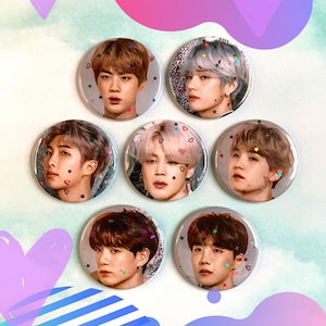 BTS Merch KPop Pines - BTS Pinback Button Set de 7 - 2.25" - K-Pop - Stray Kids Bangtan - BTS Gift - 21st Birthday Gift - Positive Pins
