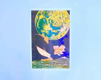 Risograph Print - Fish Wall Art - Fish Art - Curiosity - Psychedelic Art - Trippy Art - 11" x 17" Wall Art - Riso Print