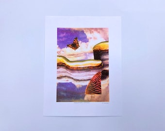 Risograph Print - Butterfly Wall Art - Risograph Print for Sale - Cool Wall Art for Guys - Mushroom Art - Turkeytail Clouds - J. Sayuri Art