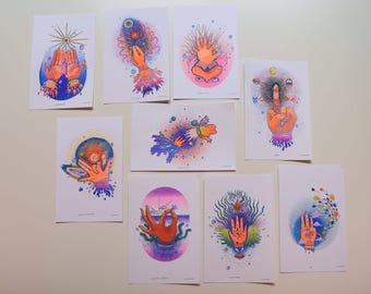 Healing Hands Risograph Print Set – Witchy Limited Edition Art by J. Sayuri