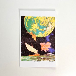Riso Print - Risograph Print - Fish Art - Curiosity - Psychedelic Art - Trippy Art - 8.5&quot; x 5.5&quot; Fish Wall Art - Stop Asian Hate