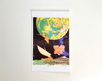 Risograph Print - Fish Wall Art - Fish Art - Curiosity - Psychedelic Art - Trippy Art - 8.5&quot; x 5.5&quot; Wall Art - Riso Print-  Stop Asian Hate