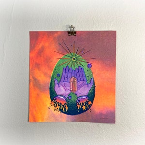 Risograph Print - Witchy Wall Art - Magick Riso Print - Offering - 8.5&quot; x 9&quot; Risograph Poster - 4 Color Risograph Print - Calming Wall Art