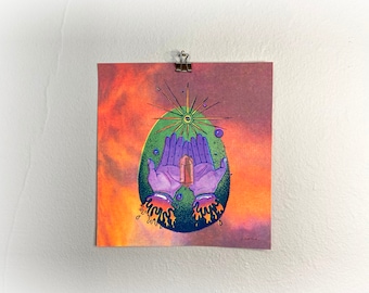 Risograph Print - Witchy Wall Art - Magick Riso Print - Offering - 8.5" x 9" Risograph Poster - 4 Color Risograph Print - Calming Wall Art