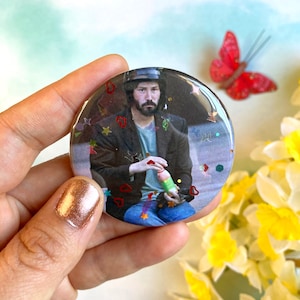 Sad Keanu Reeves Glitter Pins - 2.25&quot; Buttons - Best Friend Gifts - Birthday Gifts and Party Favors -  FREE SHIPPING
