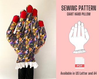 Hand Pillow Sewing Pattern PDF - Throw Pillow PDF Pattern - Digital Download - Giant Hand Pillow - Beginner Friendly Sewing Fun Throw Pillow