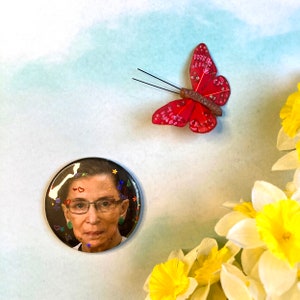 Ruth Bader Ginsburg Glitter Button - 2.25&quot; Pin - The Notorious R.B.G - Birthday Gift Idea and Party Favors - FREE SHIPPING