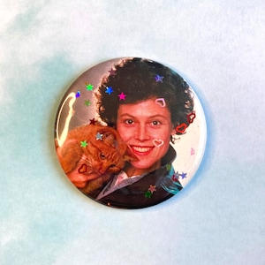 Alien Movie Button Pin - 2.25&quot; Positive Pins - Alien Pinback Button - Sigourney Weaver and Jonesy Zenomorph Pin - 21st Birthday Gift