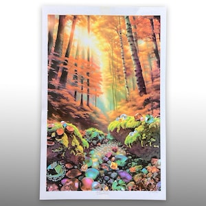 Risograph Print - Forest Wall Art - Nature Inspired Surrealism Print - Fall Inspired Wall Art- 11 x 17 - Colorful Riso Print for Sale