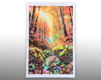 Risograph Print - Forest Wall Art - Nature Inspired Surrealism Print - Fall Inspired Wall Art- 11 x 17 - Colorful Riso Print for Sale
