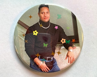 Dwayne Johnson Glitter Button - Handmade 2.25&quot; Buttons - Birthday Gift Idea and Party Favors - FREE SHIPPING
