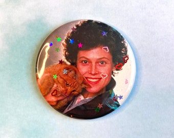 Sigourney Weaver with Cat Glitter Magnet – Handmade 2.25" Fridge Decor