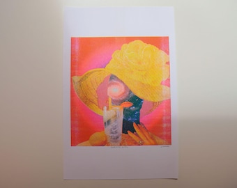 Impresión Risograph de Chica Galáctica – Arte Collage, Mujer Surrealista Vintage, Impresión Risograph de 11x17 pulgadas