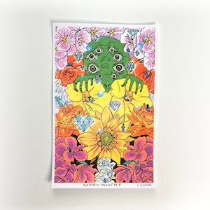 Risograph Print - Psychedelic Flower Wall Art - Psychedelic Art - Trippy Art - 8.5&quot; x 5.5&quot; Floral Wall Art - Riso Print-  Stop Asian Hate
