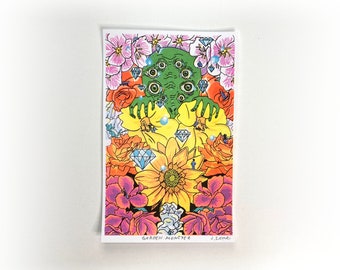 Risograph Print - Psychedelic Flower Wall Art - Psychedelic Art - Trippy Art - 8.5" x 5.5" Floral Wall Art - Riso Print-  Stop Asian Hate