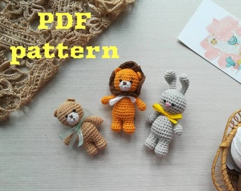 Crochet pattern Zoo Animal toys, pattern amigurumi toy Bear, Tutorial Crochet toy Bunny, English PDF pattern Lion