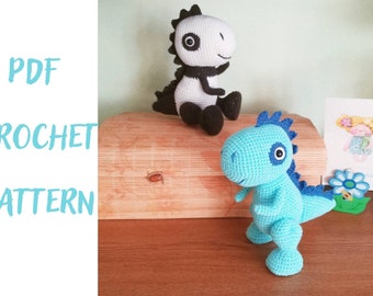 Virkad leksak Dinosaurie, Amigurumi PDF handledning Tirranozaurus Rex