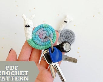 Chaveiro padrão de crochê Caracol, porta-chaves animal amigurumi