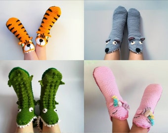 Animal home slippers as fun kids gifts, socks eating your feet as unusual Christmas gift