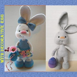 Crochet pattern Rabbit Goldy with decorative egg, PDF English tutorial Easter Bunny