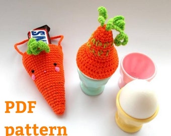 Crochet pattern Carrot set as Easter gift idea, Amigurumi PDF tutorial Gift bag and Egg warmer