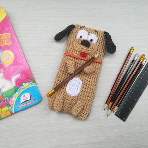 Crochet pattern animal case as idea for schoolchild gift, The puppy cute phone holder English PDF image 4