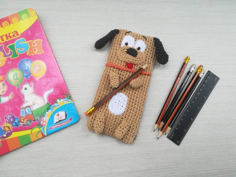 Crochet pattern animal case as idea for schoolchild gift, The puppy cute phone holder English PDF image 4