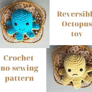 Haakpatroon Octopus omkeerbaar speelgoed, Amigurumi PDF tutorial Montessori speelgoed