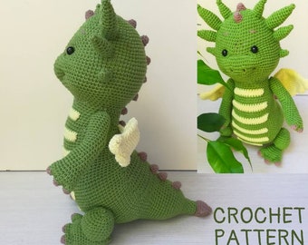 Crochet pattern fantasy toy Dragon, Amigurumi PDF tutorial fairy animal
