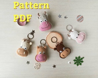 Crochet pattern keychain Cow, English PDF instruction How to do little Bull as gift
