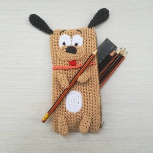 Crochet pattern animal case as idea for schoolchild gift, The puppy cute phone holder English PDF image 1