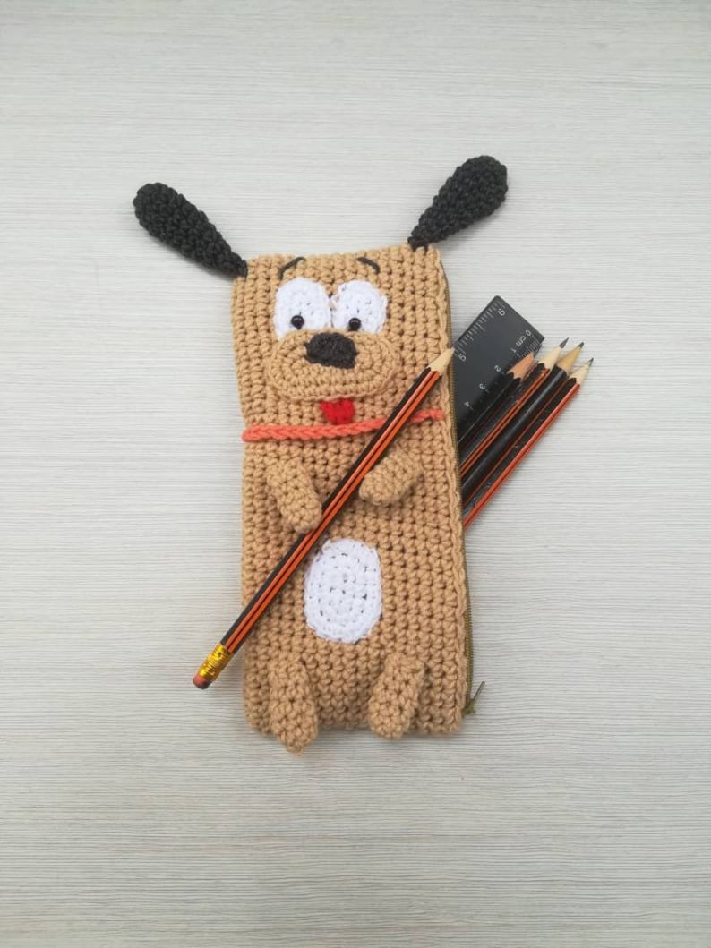 Crochet pattern animal case as idea for schoolchild gift, The puppy cute phone holder English PDF image 1