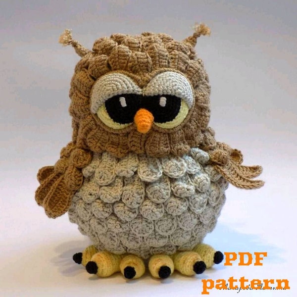 Patron au crochet Hibou, modèle amigurumi jouet Hibou, Tutoriel Crochet jouet Hibou, patron PDF anglais