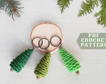 Crochet pattern keychain Christmas tree, English PDF instruction How to do little fir tree as gift