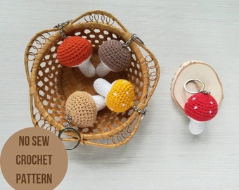 Patron au crochet sans couture, porte-clés Champignons pour petit cadeau, PDF en anglais Instructions faciles à suivre amigurumi Champignons