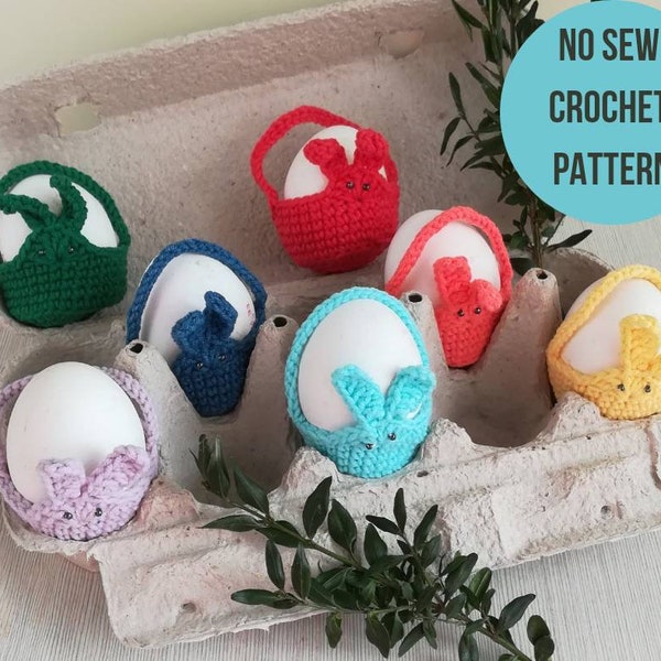 Crochet pattern Fun Bunny as egg warmer, no sew amigurumi PDF English instruction eggs holders