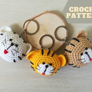 Crochet pattern keychain Tiger, English PDF instruction How to do little animal gift