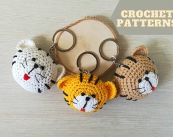 Crochet pattern keychain Tiger, English PDF instruction How to do little animal gift