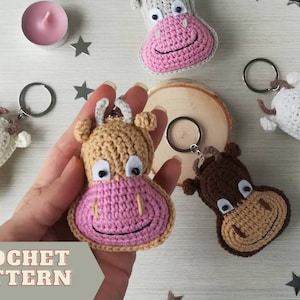 Crochet pattern keychain Cow, English PDF instruction How to do little Bull as gift