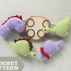 Crochet keychains pattern 4 little Dinosaurs  as fun gift, easy cute amigurumi pattern