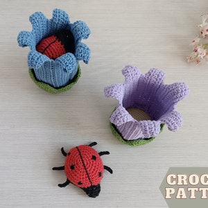 Crochet pattern toy Ladybug and Flower as play set for kids. English PDF instruction amigurumi souvenir