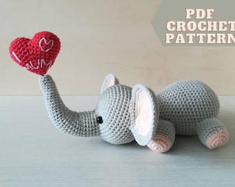 Crochet pattern toy Elephant as Valentine's day gift, English PDF instruction amigurumi jungle animal