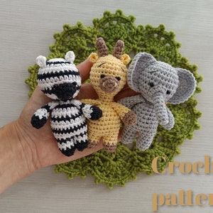 Crochet pattern African Animal toys, pattern amigurumi toys Elephant, Zebra and Giraffe