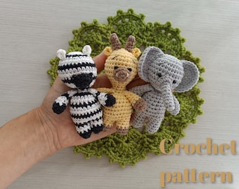 Crochet pattern African Animal toys, pattern amigurumi toys Elephant, Zebra and Giraffe