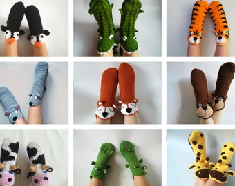 Animal home slippers as fun kids gifts, socks eating your feet as unusual Christmas gift