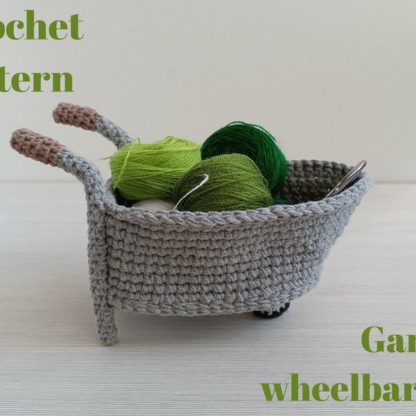 Crochet pattern Garden Wheelbarrow as little Thanksgiving day gift, easy cute amigurumi pattern as toy for child